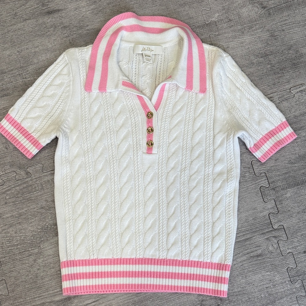 Lilly Pulitzer White and Pink V-Neck Sweater